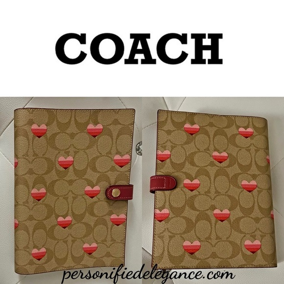 NEW Coach Signature Coated Canvas Leather Stripe Heart Print Notebook Journal - Picture 12 of 16